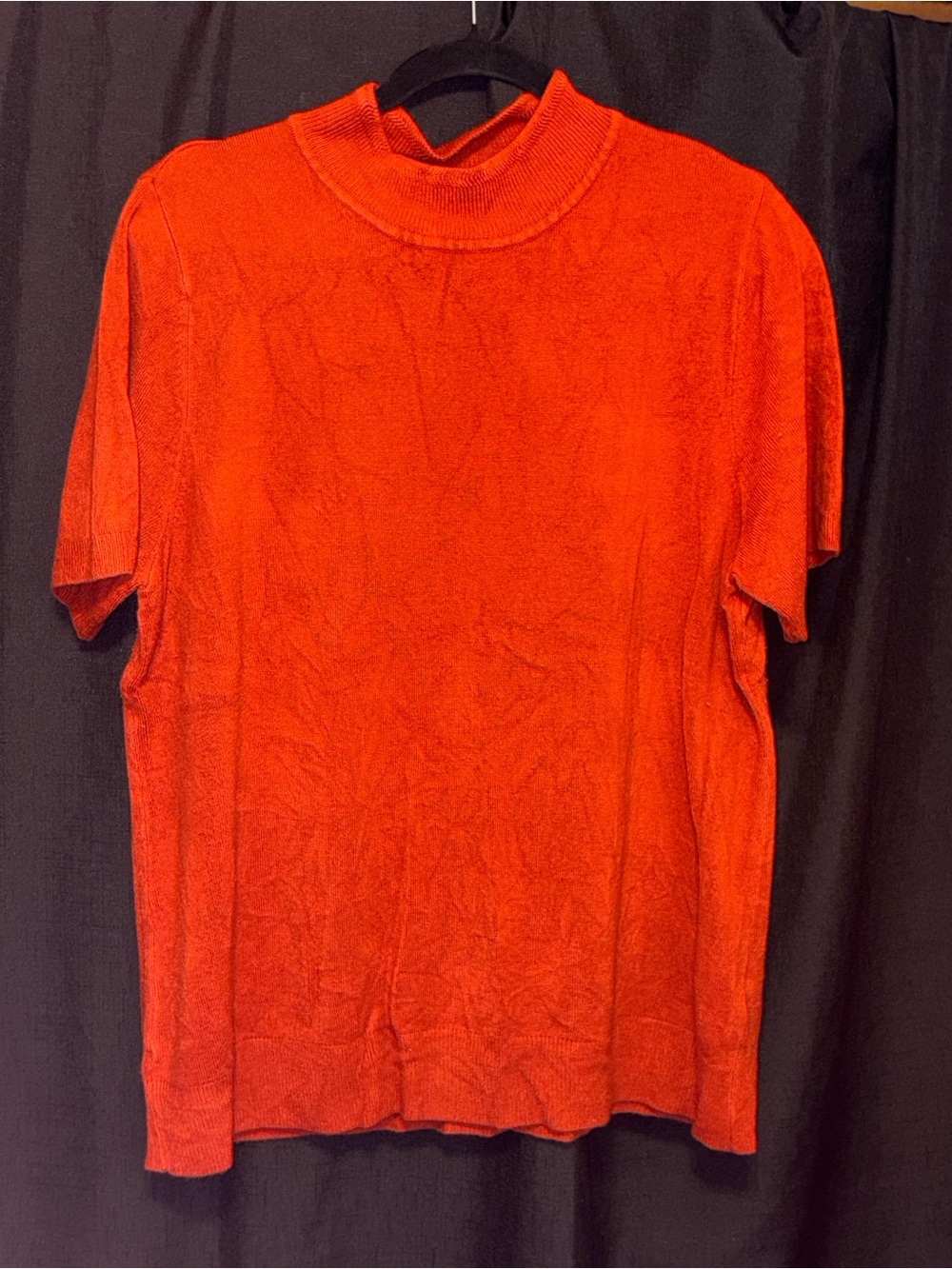 Sag Harbor mock neck short-sleeve knit sweater in a vibrant orange hue. Sz. 1X